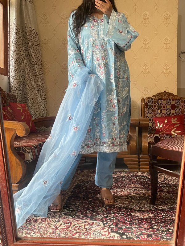 Maria – Hand-Embroidered Eid Ensemble Sky Blue - Image 2